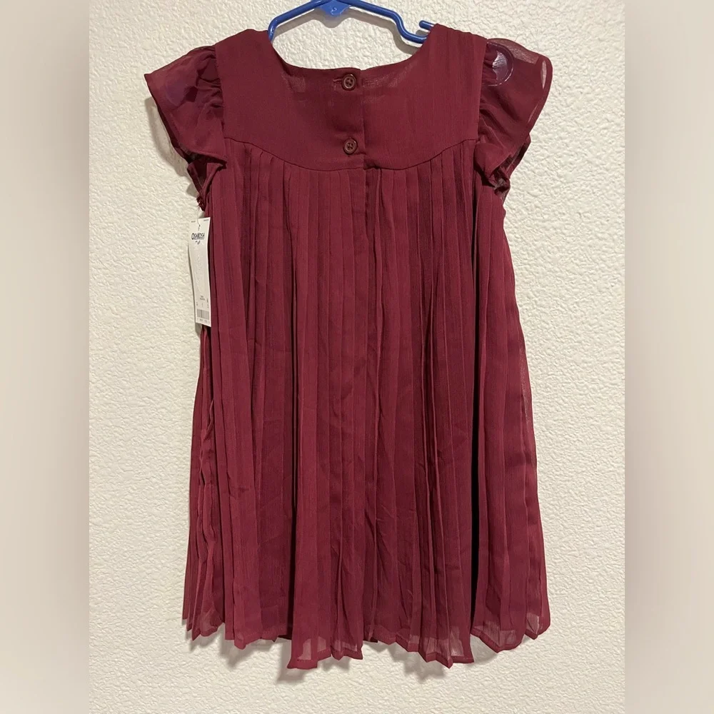 Oshkosh Bgosh Toddler Girls Holiday Chiffon Sparkle Dress Burgundy 3T